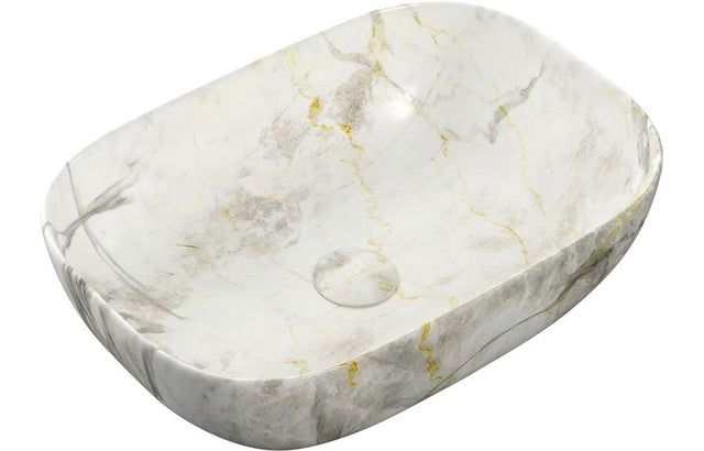 Aquarius Bathrooms Countertop Basin Aquarius V-Series 4 Luxury 0TH Vessel Wash Bowl 460mm White Marble Effect AQVS0074