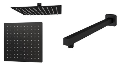 Aquarius Bathrooms Shower Arm and Head Kit Aquarius Modern Square Over Head 200mm Shower Head & Arm Matt Black AQ60103534