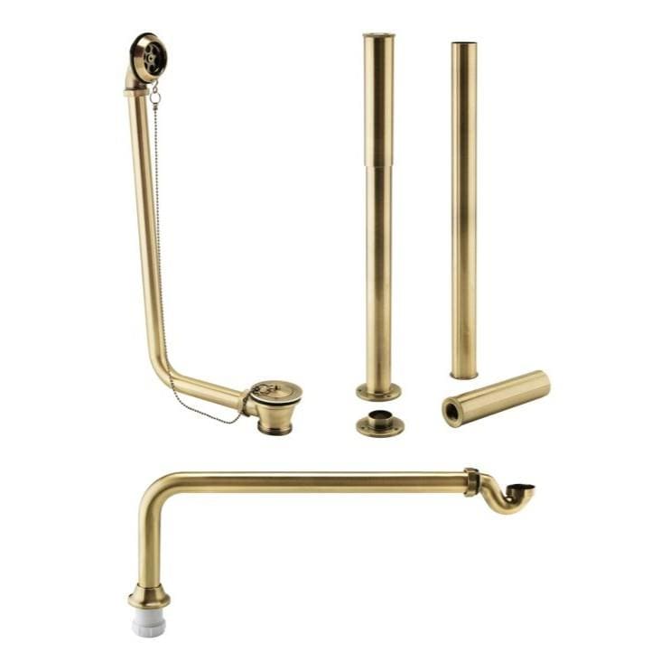 Aquarius Bathrooms Exposed Bath Waste Brushed Brass Aquarius FT Exposed Bath Plug and Chain Waste with Pipe Shrouds