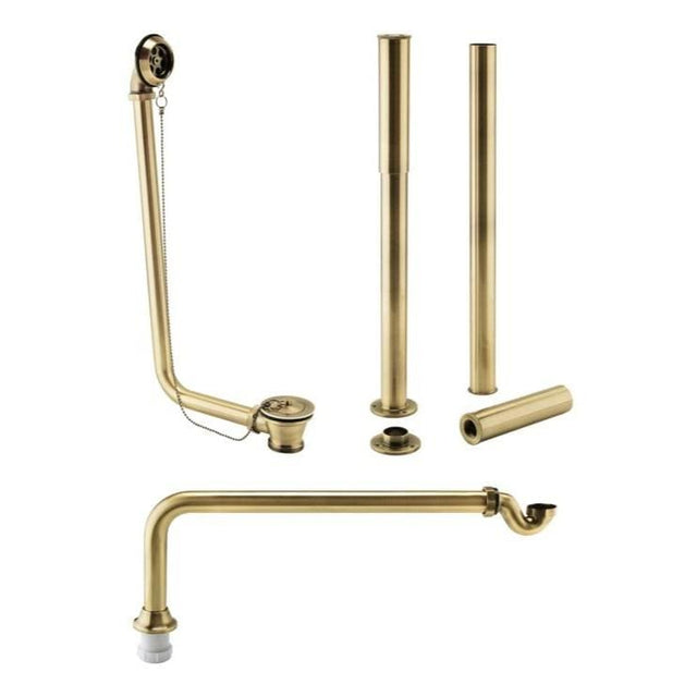 Aquarius Bathrooms Exposed Bath Waste Brushed Brass Aquarius FT Exposed Bath Plug and Chain Waste with Pipe Shrouds