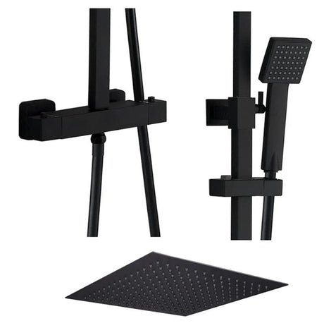 Aquarius Bathrooms Bar Valve Kit Aquarius RainLux Cool Touch Exposed Adjustable Height Square Shower Black AQRL18K