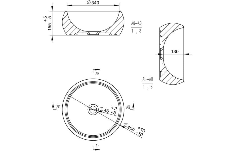 Aquarius Bathrooms Countertop Basin Aquarius V-Series 6 Luxury 0TH Vessel Wash Bowl 400mm Stone Effect AQVS0076