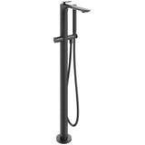 Aquarius Bathrooms Freestanding Bath Filler Matt Black Aqaurius Huck Floor Standing Bath Shower Mixer with Shower Kit
