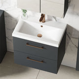 Aquarius Wall Mounted Vanity Unit Aquarius Brisbane 600mm Wall Hung 2 Drawer Vanity Unit with 1 Tap Hole Mid Edge Basin