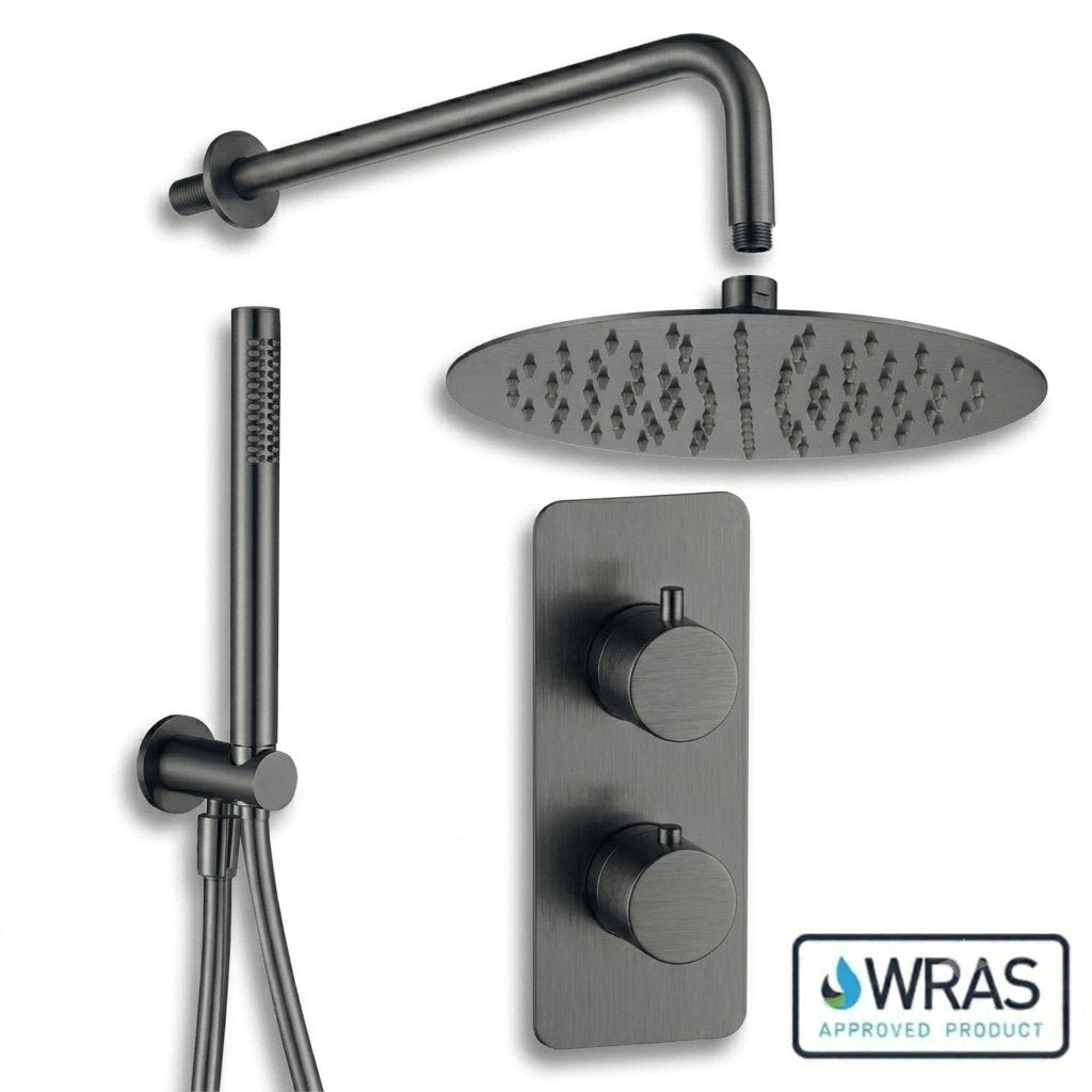 Aquarius Bathrooms Concealed Shower Set Gunmetal Grey Aquarius RainLux 2 Outlet Thermostatic Shower Set with Shower Head and Single Function Handset