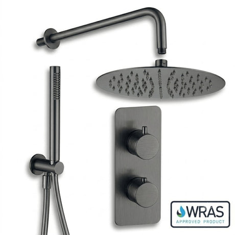 Aquarius Bathrooms Concealed Shower Set Gunmetal Grey Aquarius RainLux 2 Outlet Thermostatic Shower Set with Shower Head and Single Function Handset