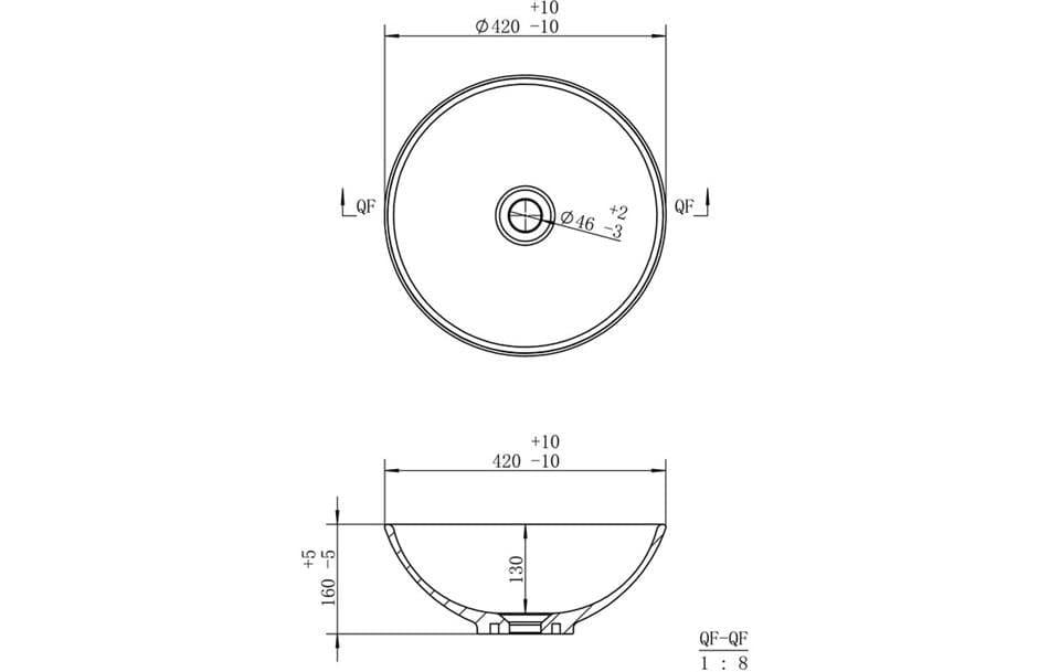 Aquarius Bathrooms Countertop Basin Aquarius V-Series 5 Round 0TH Vessel Wash Bowl 410mm White AQVS0054