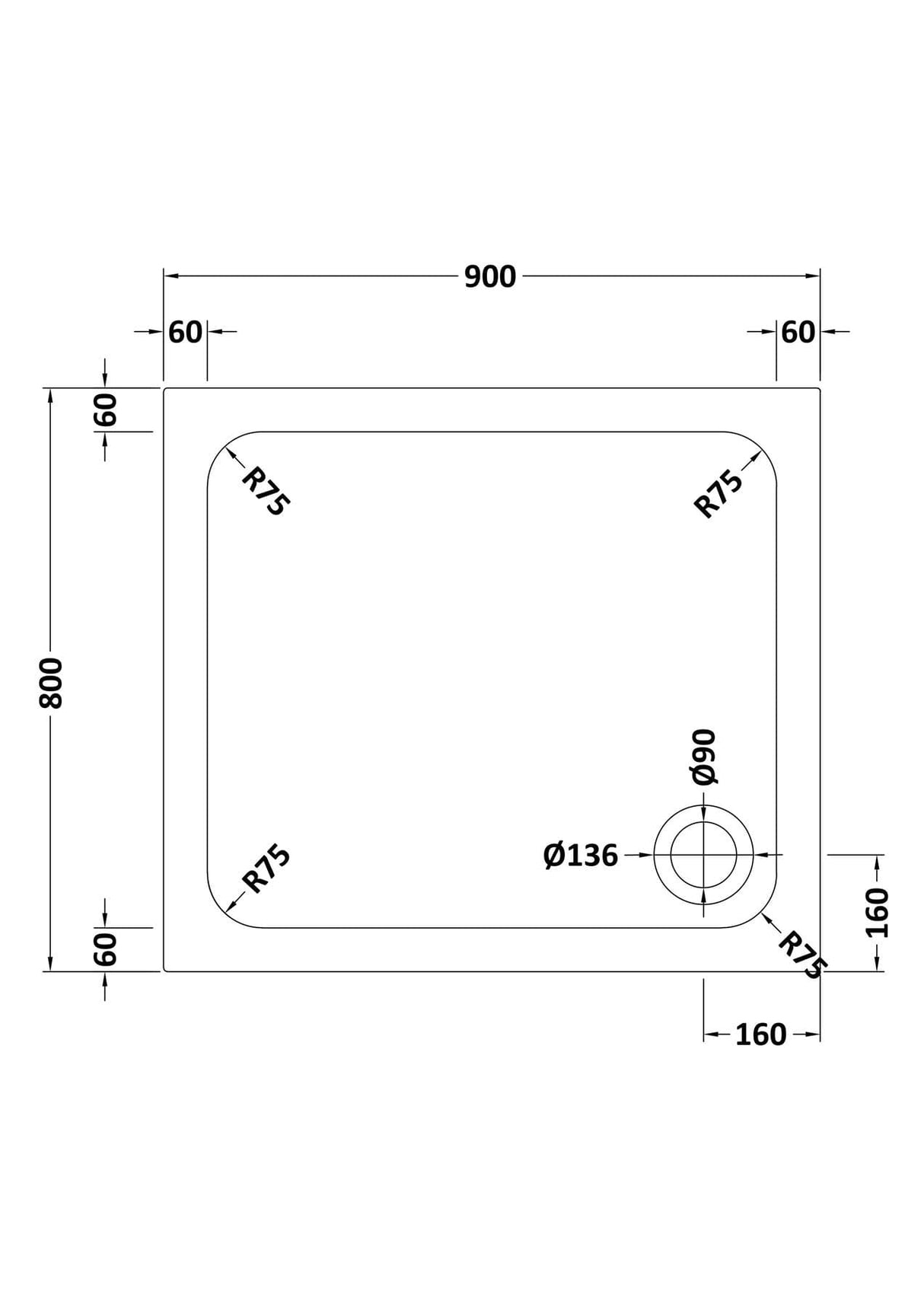 Aquarius Bathrooms Quadrant Shower Tray 900x800mm Aquarius Urbano 45mm Rectangular Stone Resin Anti Slip Shower Tray