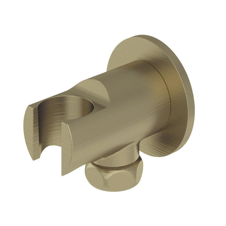 Aquarius Bathrooms Round Elbow Aquarius Modern Round Wall Elbow & Shower Handset Holder Brushed Brass AQ601025