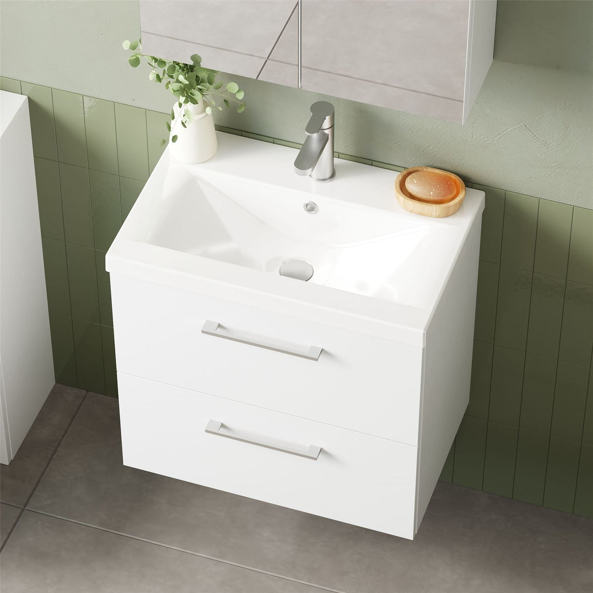 Aquarius Wall Mounted Vanity Unit Aquarius Brisbane 600mm Wall Hung 2 Drawer Vanity Unit with 1 Tap Hole Mid Edge Basin