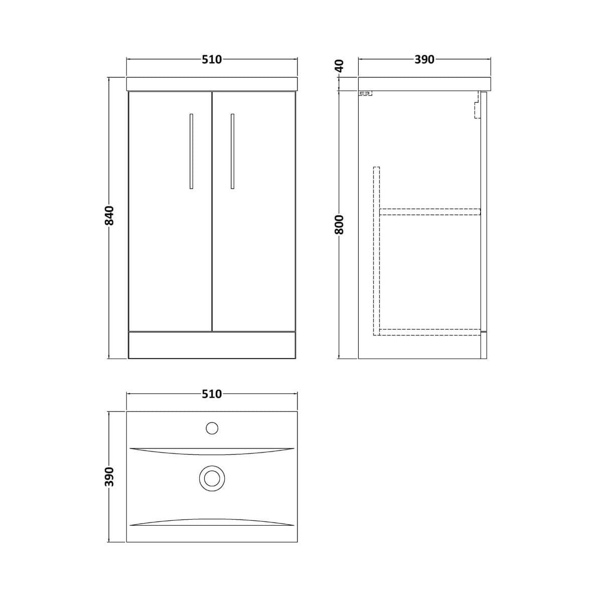 Aquarius Floor Standing Vanity Unit Aquarius Brisbane 500mm 2 Door Floorstanding Vanity Unit with 1 Tap Hole Mid Edge Basin