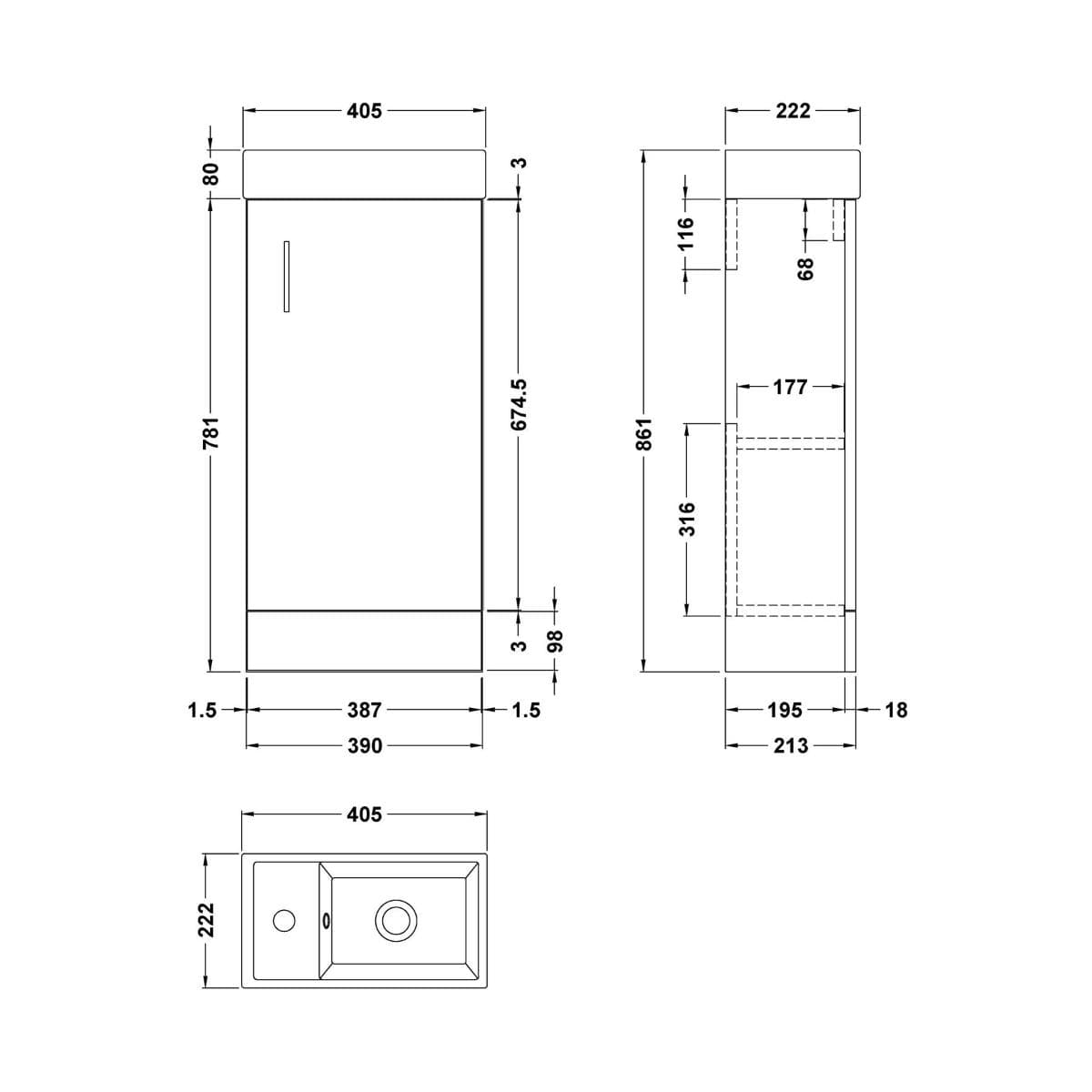 Aquarius Bathrooms Floor Standing Unit Aquarius Byron 400mm Floor Standing 1 Door Cloakroom Vanity Unit with 1 Tap Hole Basin