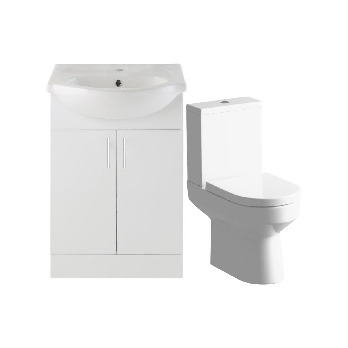 Aquarius Bathrooms Bathroom Suite Aquarius View 550mm Vanity Unit with Basin and Close Coupled Toilet Set in White