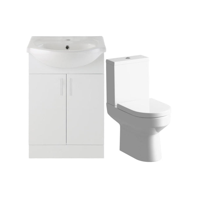 Aquarius Bathrooms Bathroom Suite Aquarius View 550mm Vanity Unit with Basin and Close Coupled Toilet Set in White