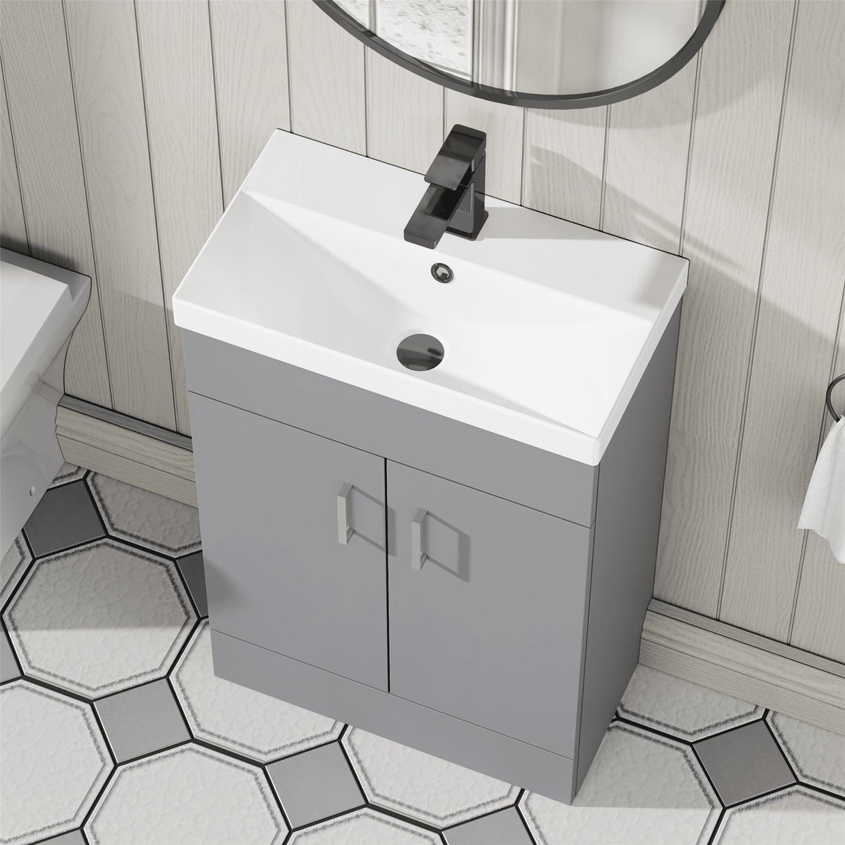 Aquarius Cloakroom Vanity Unit Aquarius Hoban 550mm Compact Floor Standing 2 Door Cloakroom Vanity Unit with 1 Tap Hole Basin