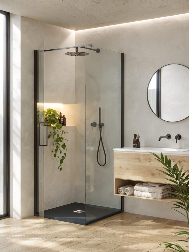 Aquarius Honiston Mineral Composite Slate Effect Shower Tray in Charcoal Grey