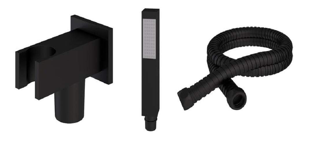 Aquarius Bathrooms Shower Kit Aquarius Modern Square Wall Mounted Shower Kit with Outlet and Hose Matt Black AQ6010193738