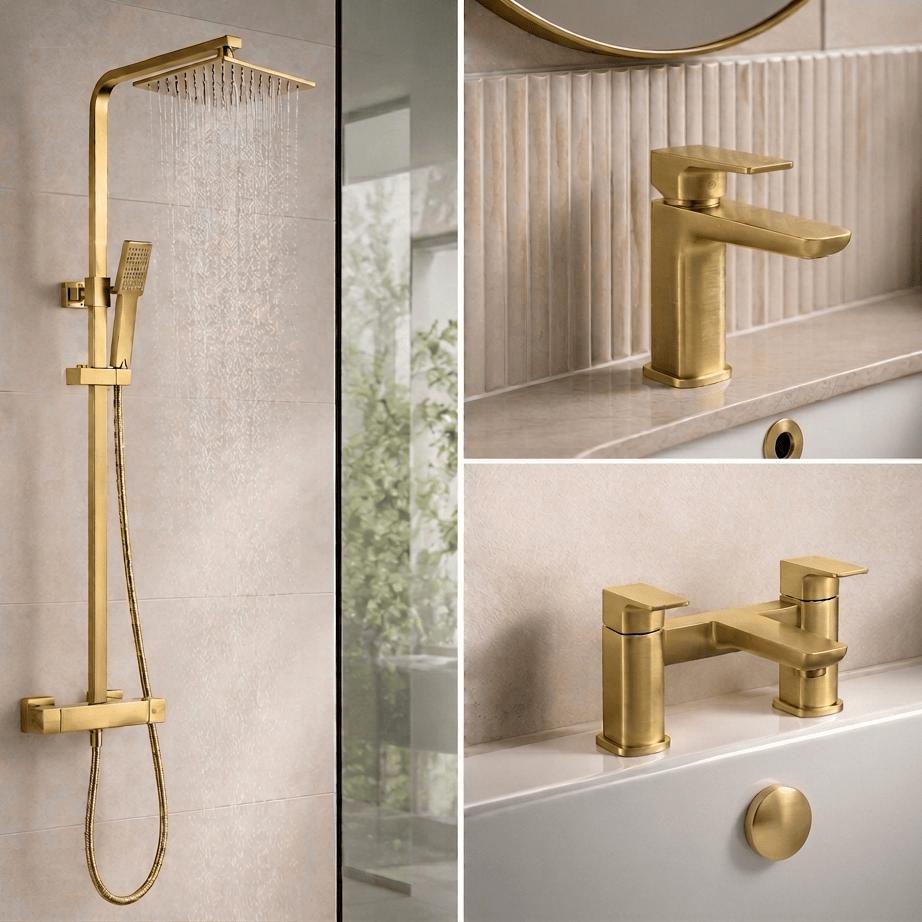 Aquarius Hydro Complete Shower Brassware Pack with Basin Mixer, Bath Mixer & Round Exposed Shower