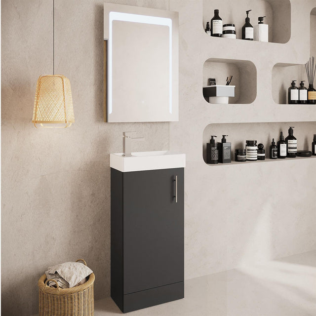 Aquarius Bathrooms Floor Standing Unit Gloss Grey Aquarius Byron 400mm Floor Standing 1 Door Cloakroom Vanity Unit with 1 Tap Hole Basin