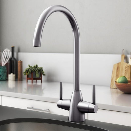 Aquarius Bathrooms Kitchen Tap Brushed Nickel Aquarius TrueCook - Series 15 - Two Handle Kitchen Mixer Tap