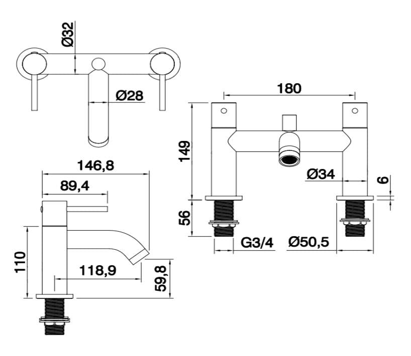 Aquarius RF-Series Bath Shower Mixer with Shower Kit
