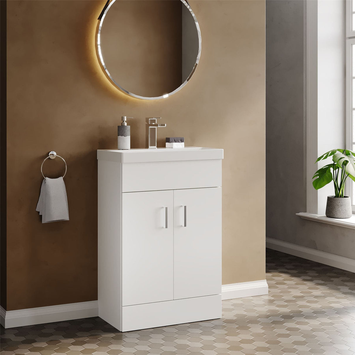 Aquarius Cloakroom Vanity Unit Gloss White Aquarius Hoban 550mm Compact Floor Standing 2 Door Cloakroom Vanity Unit with 1 Tap Hole Basin