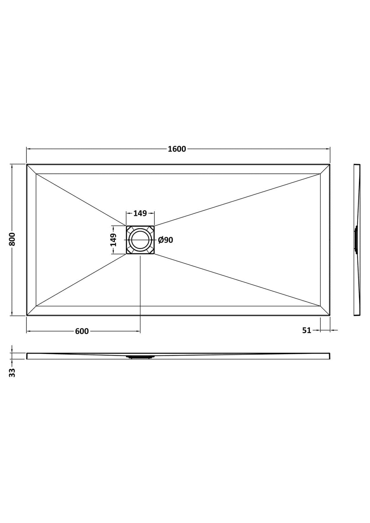 Aquarius Bathrooms Rectangle Shower Tray 1600x800mm Aquarius Urbano Slimline 33mm Slate Effect Rectangular Stone Resin Shower Tray in Grey Slate
