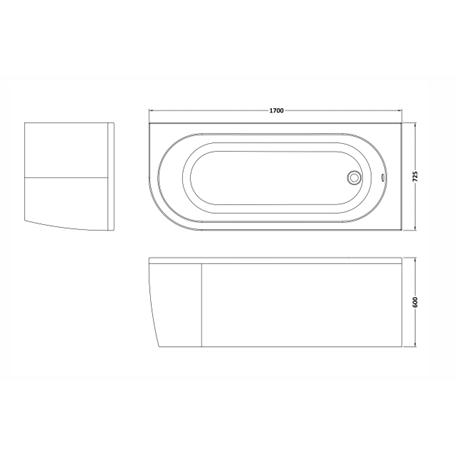 Aquarius Bathrooms Corner Bath Aquarius Lunar Curved Back to Wall Corner Bath with Panel  - 1700 x 725mm