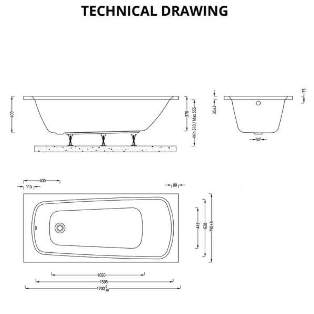 Aquarius Bathrooms Single Ended Bath 1700 x 750 Aquarius Agar Single Ended Reinforced Bath