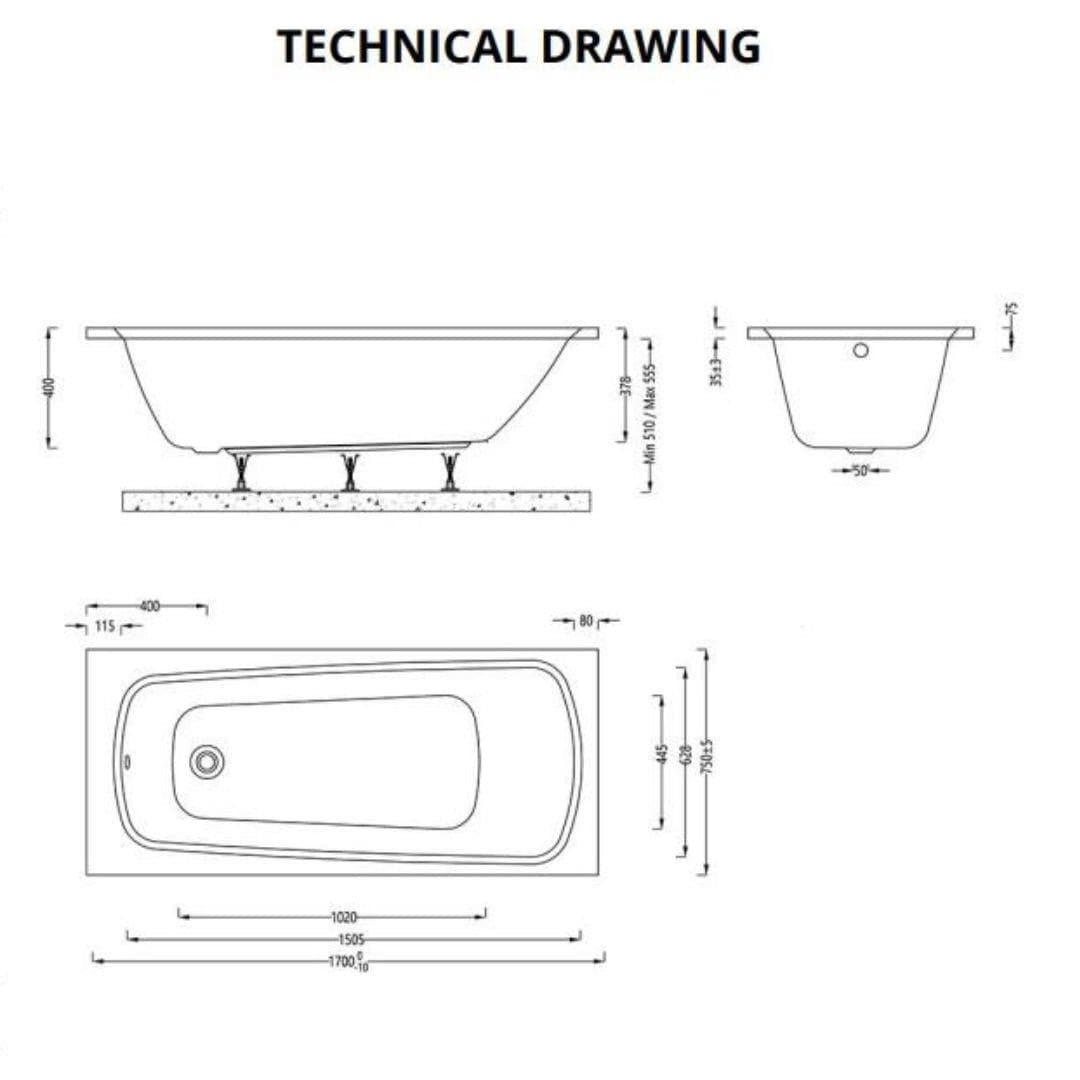 Aquarius Bathrooms Single Ended Bath 1700 x 750 Aquarius Agar Single Ended Standard Bath