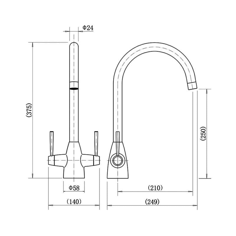 Aquarius TrueCook - Series 15 - Two Handle Kitchen Mixer Tap
