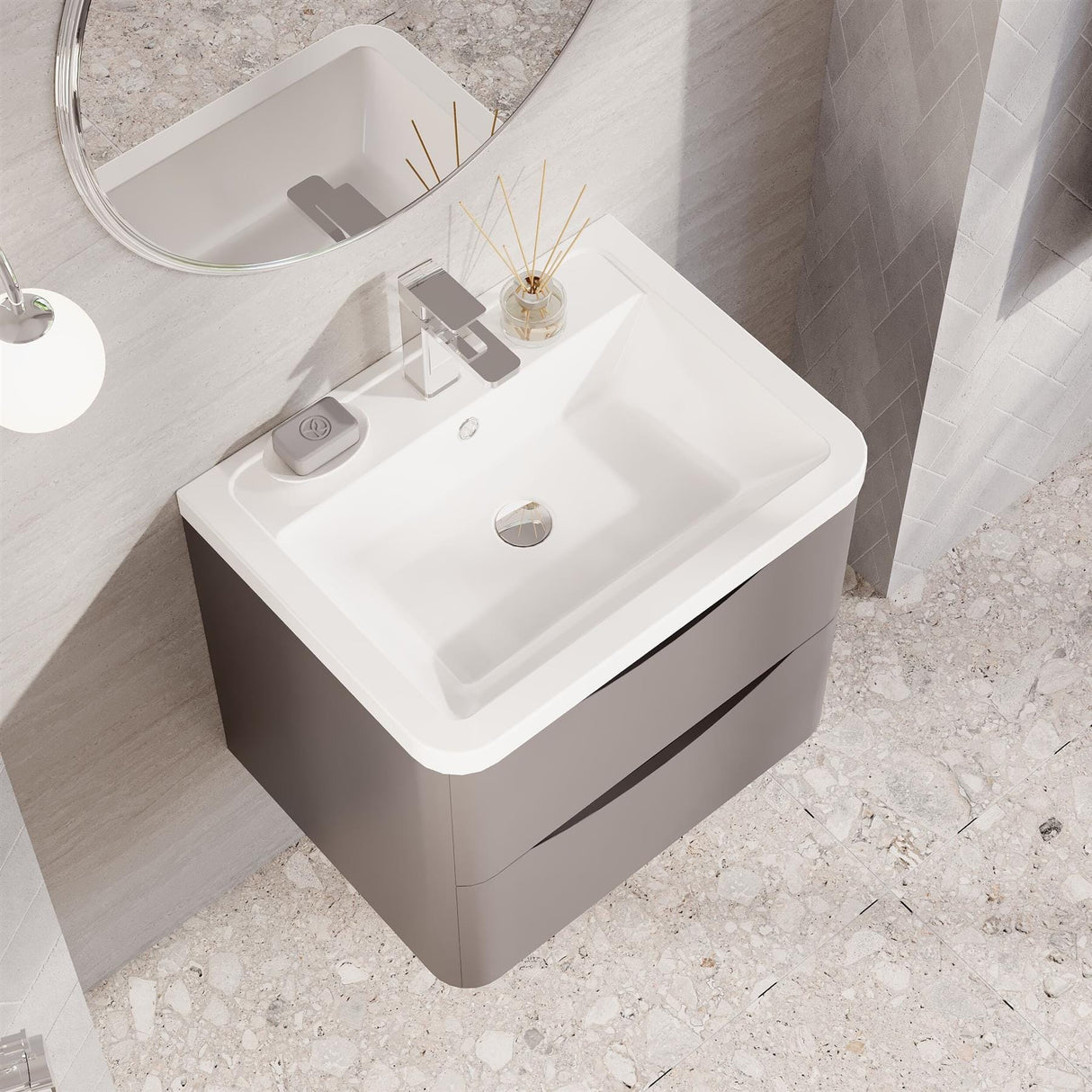 Aquarius Bathrooms Wall Mounted Vanity Unit Aquarius Seren 600mm Wall Mounted Two Drawer Vanity Unit with Basin