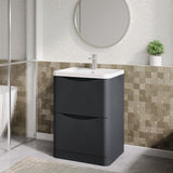 Aquarius Bathrooms Floor Standing Vanity Unit Aquarius Seren 600mm Floor Standing Two Drawer Vanity Unit with Basin