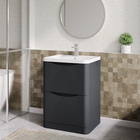 Aquarius Bathrooms Floor Standing Vanity Unit Aquarius Seren 600mm Floor Standing Two Drawer Vanity Unit with Basin