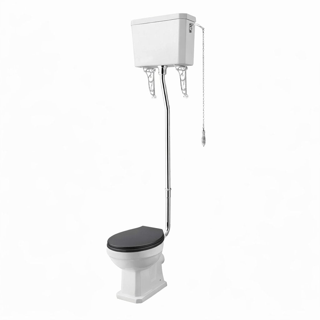 Aquarius Bathrooms High Level Toilet Black Wooden Aquarius Harewood Traditional High Level Toilet with Soft Close Seat