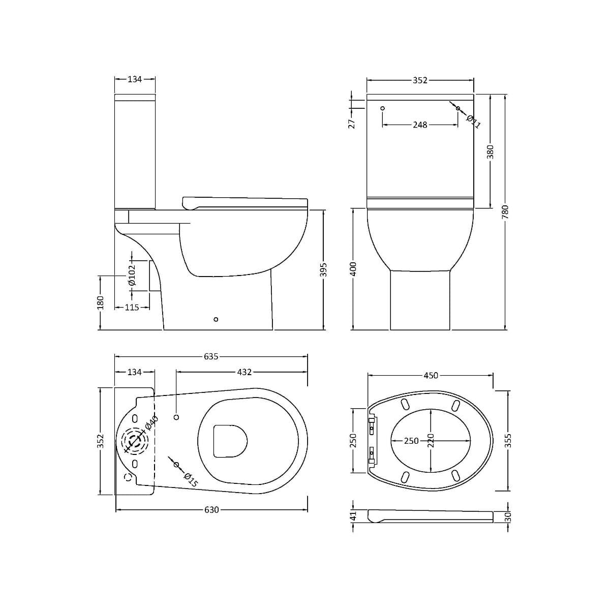 Aquarius Bathrooms Close Coupled Toilet Aquarius Sydney Rimless Open Back Close Coupled Toilet with Soft Close Seat
