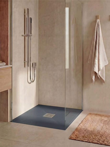 Aquarius Bathrooms Square Shower Tray Aquarius Urbano Slimline 33mm Slate Effect Square Stone Resin Shower Tray in Grey Slate