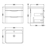 Aquarius Bathrooms Wall Mounted Vanity Unit Aquarius Perth 600mm 2 Drawer Wall Mounted Vanity Unit with 1 Tap Hole Basin