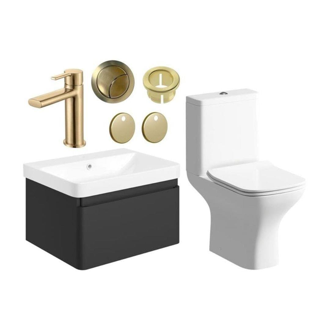 Aquarius Vanity Unit Matt Black / Brushed Brass Aquarius Sophie 605mm Vanity Unit and WC Set with Finishes