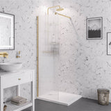 Aquarius Bathrooms Wetroom Panel Kit 1000mm Aquarius LevAqua 2000 Brushed Brass Walk-In 8mm Fluted Glass Panel