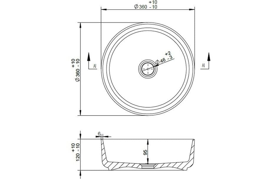 Aquarius Bathrooms Countertop Basin Aquarius V-Series 2 Round 0TH Vessel Wash Bowl 355mm Matt Black AQVS0044