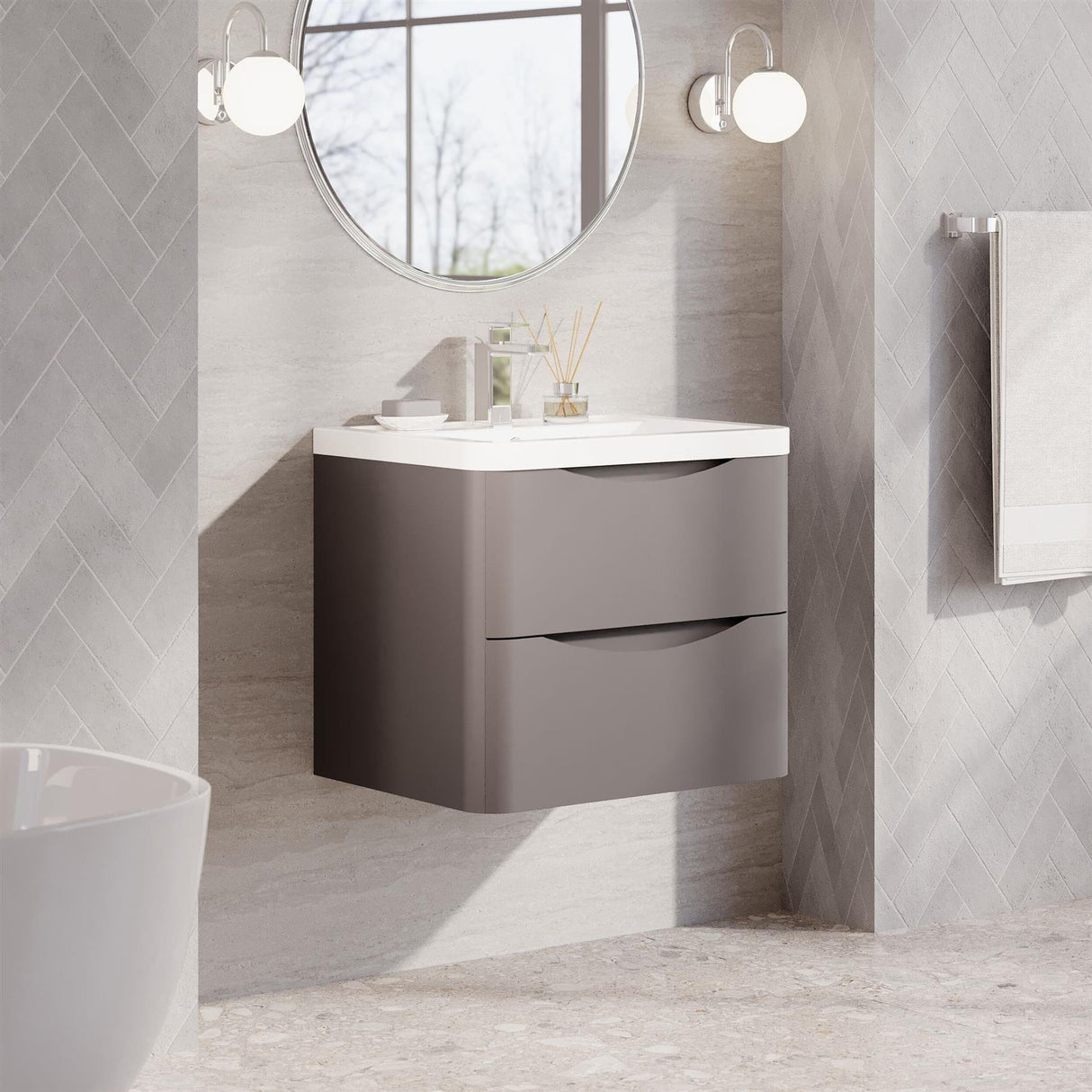 Aquarius Bathrooms Wall Mounted Vanity Unit Grey Aquarius Seren 600mm Wall Mounted Two Drawer Vanity Unit with Basin