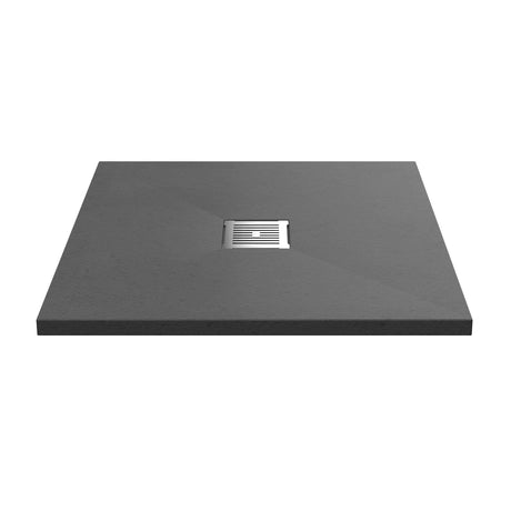Aquarius Bathrooms Square Shower Tray Aquarius Urbano Slimline 33mm Slate Effect Square Stone Resin Shower Tray in Grey Slate
