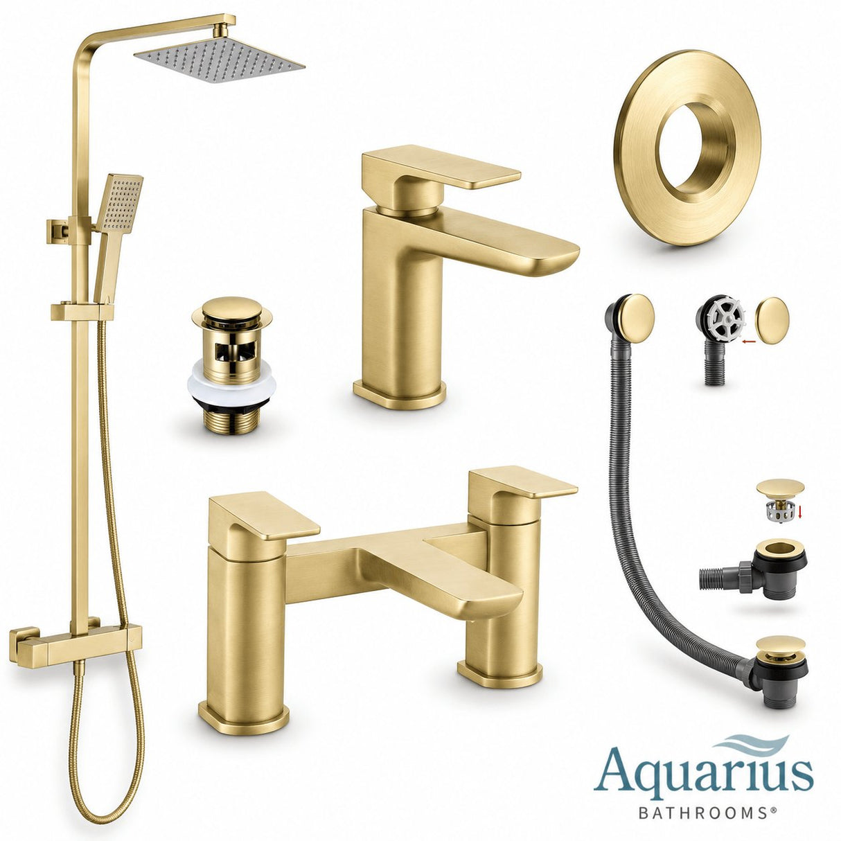 Aquarius Hydro Complete Shower Brassware Pack with Basin Mixer, Bath Mixer & Round Exposed Shower
