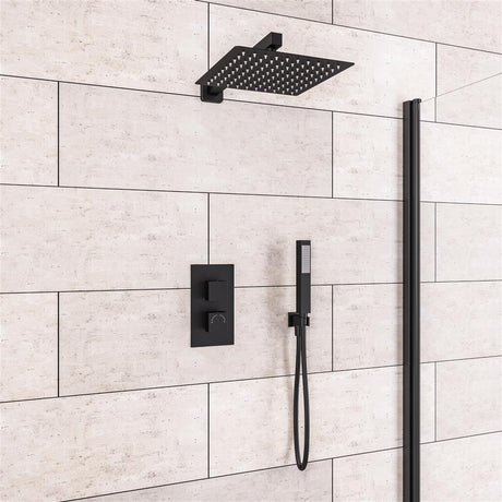 Aquarius Bathrooms Concealed Valve Kit Aquarius Modern Square Shower Bundle Black AQBND018