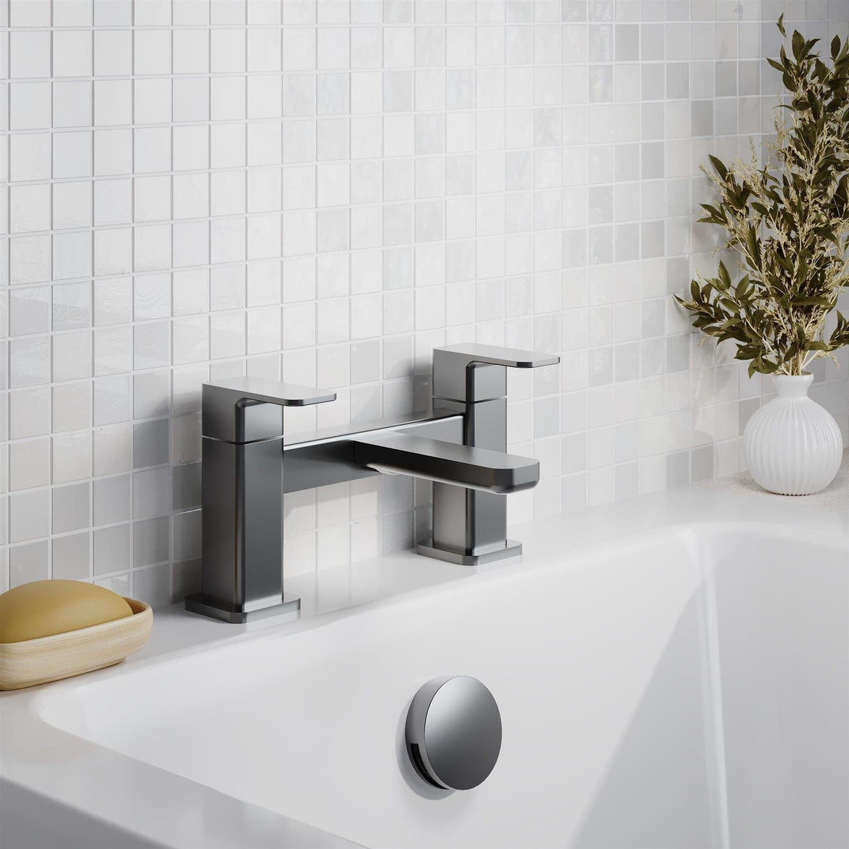Aquarius Bathrooms Bath Mixer Brushed Pewter Aquarius Tetra 2-Hole Deck Mounted Bath Mixer Tap