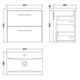 Aquarius Wall Mounted Vanity Unit Aquarius Brisbane 600mm Wall Hung 2 Drawer Vanity Unit with 1 Tap Hole Mid Edge Basin