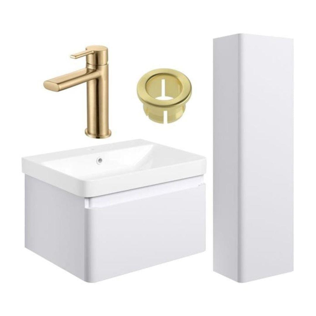 Aquarius Vanity Unit Matt White / Brushed Brass Aquarius Sophie 605mm Vanity Unit and Tall Boy Set with Finishes