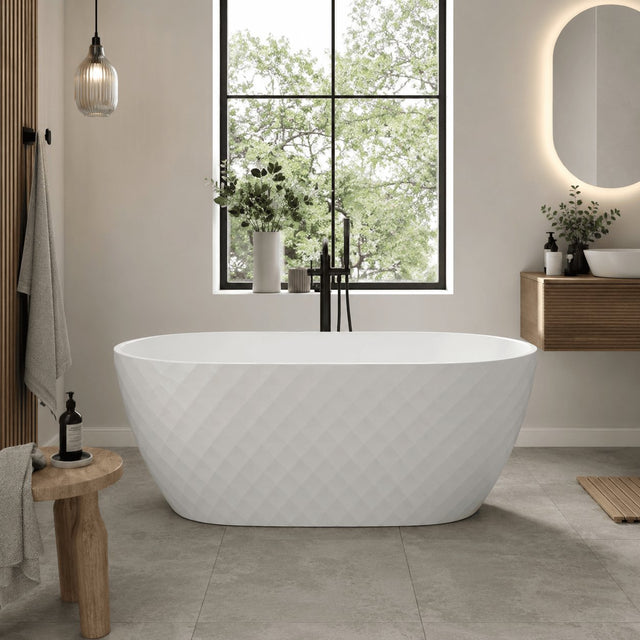 Aquarius Bathrooms Modern Freestanding Bath 1490mm Aquarius Halcyon Textured Oval Freestanding Bath