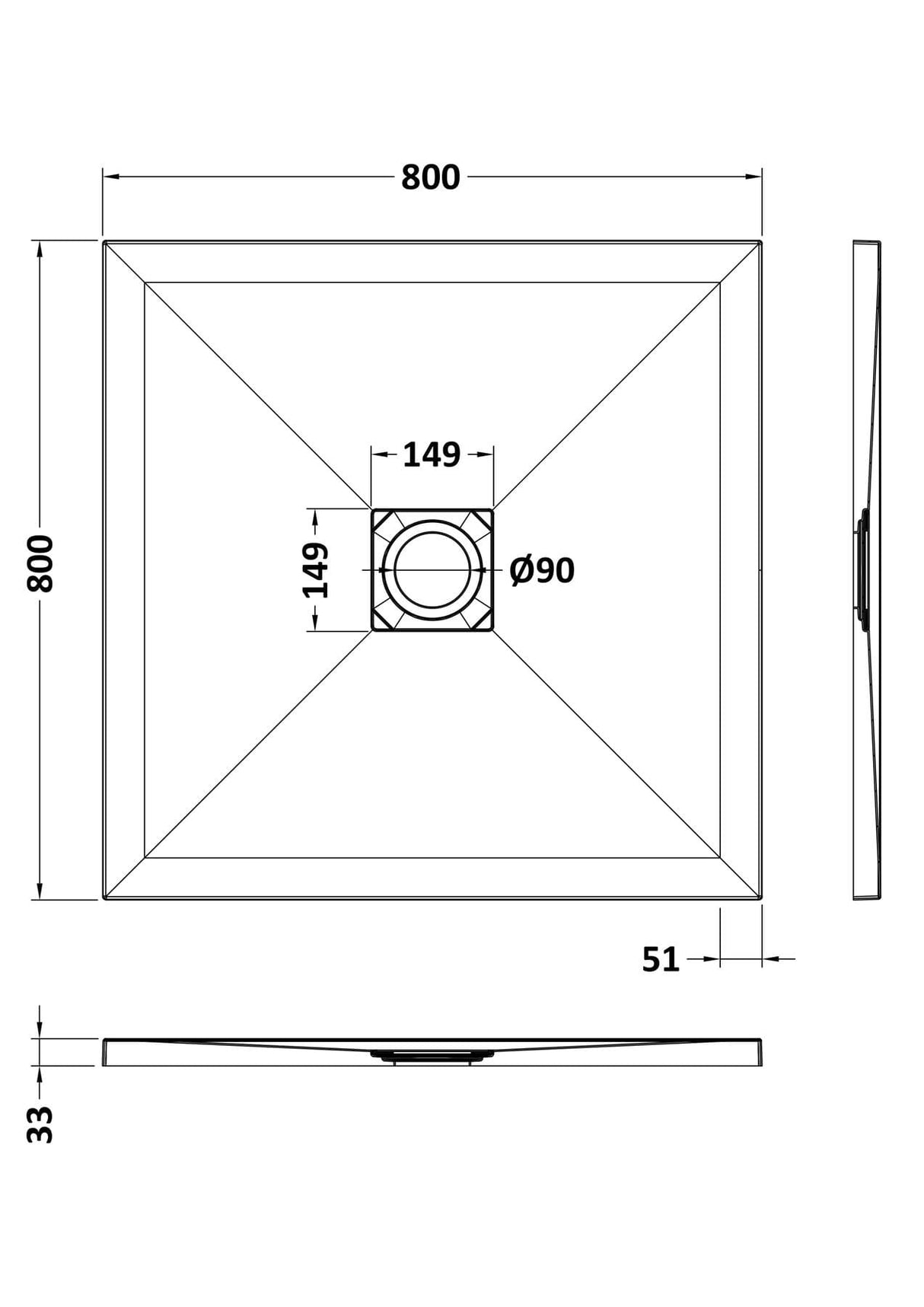 Aquarius Bathrooms Square Shower Tray 800x800mm Aquarius Urbano Slimline 33mm Slate Effect Square Stone Resin Shower Tray in White Slate
